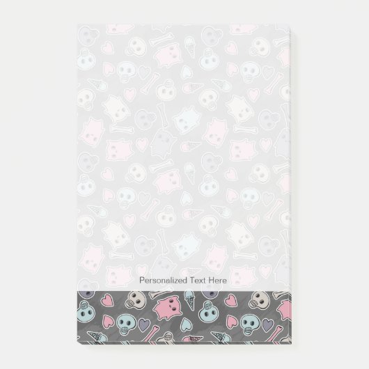 スカルとハート（黒） ポストイット (正面)