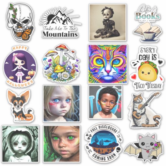 スカルとバタフライデジタルアート シール (正面)