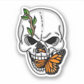 スカルとバタフライデジタルアート シール (正面)