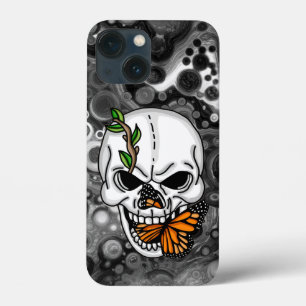 スカルとバタフライデジタルアート iPhone 13 MINIケース