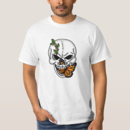 スカルとバタフライデジタルアート Tシャツ