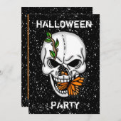 スカルとバタフライハローウィンパーティ 招待状 (正面/裏面)