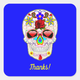 スカルとバラとライリオンブルー スクエアシール