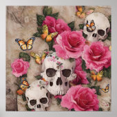 スカルとバラと蝶のアクセント ポスター (正面)