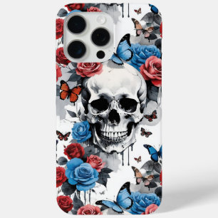 スカルとバラと蝶ドリッピ絵を描ー iPhone 15 PRO MAXケース