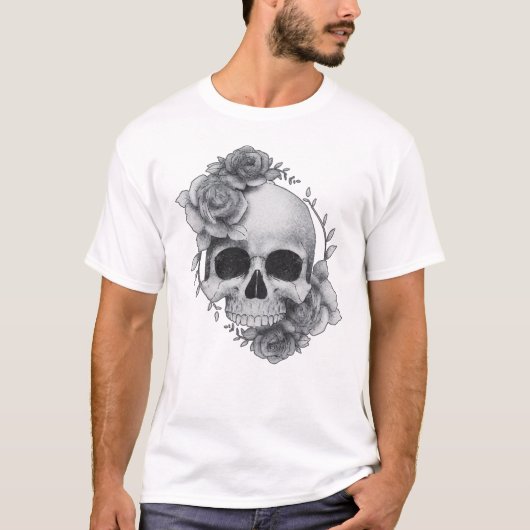 スカルとバラのスケッチ Tシャツ (正面)