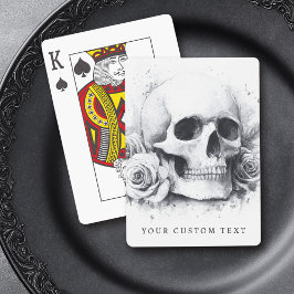 スカルとバラの水色絵を描。 トランプ