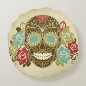 スカルとバラカラフル、カードの日付2 ラウンドクッション (裏面)