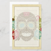 スカルとバラカラフル、カードの日付2 便箋 (正面/裏面)