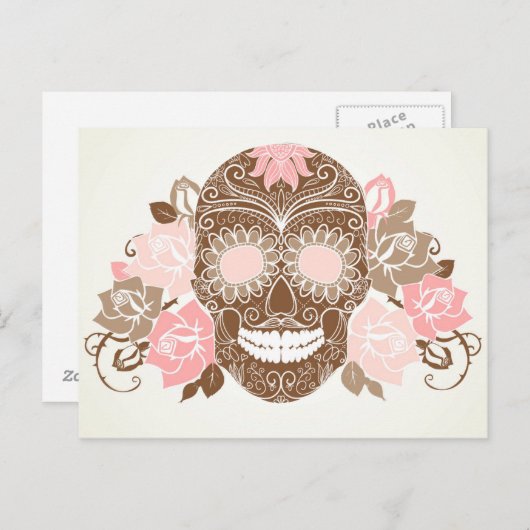 スカルとバラカラフル、死んだカードの日 ポストカード (正面/裏面)