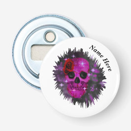 スカルとバラゴシックのホワイトバッジボトルオープナー 栓抜き