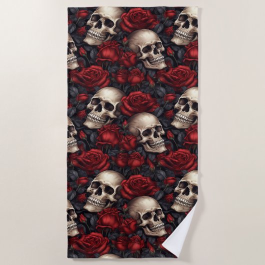 スカルとバラシリーズ デザイン 10 ビーチタオル (正面)