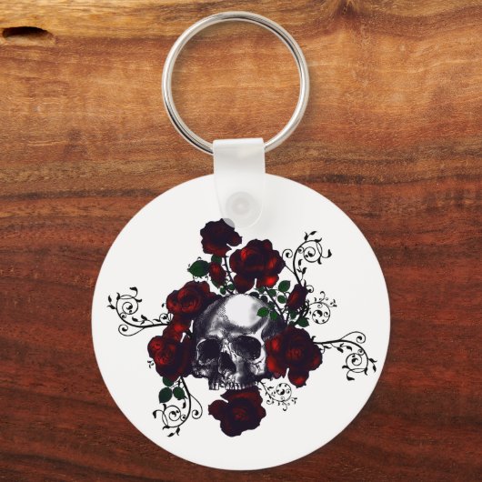 スカルとバラタトゥースタイルゴシックアート キーホルダー (正面)