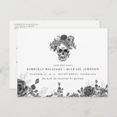 スカルとバラハロウィン日付の保存 案内ポストカード (正面/裏面)