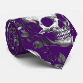スカルとバラパープルハロウィーン ネクタイ (ロール)