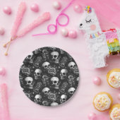 スカルとバラブラックハロウィーン ペーパープレート (パーティー)