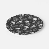 スカルとバラブラックハロウィーン ペーパープレート (アングル)