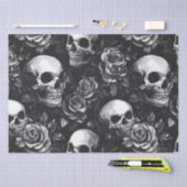 スカルとバラブラックハロウィーン 薄葉紙 (クラフト)