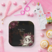 スカルとバラブルゴーニュブラックグランジパーソナライズされた ペーパープレート (パーティー)