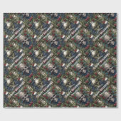 スカルとバラブルーフローラゴシックのハロウィーン ラッピングペーパー (フラット)