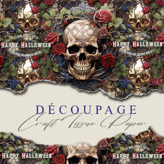 スカルとバラブルーフローラゴシックのハロウィーン 薄葉紙