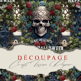 スカルとバラブルーフローラゴシックのハロウィーン 薄葉紙