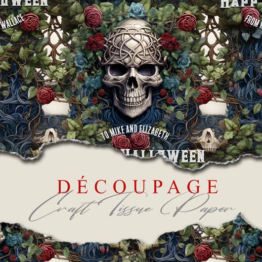 スカルとバラブルーフローラゴシックのハロウィーン 薄葉紙