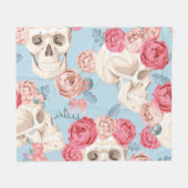 スカルとバラヴィンテージパターン フリースブランケット (正面(横))