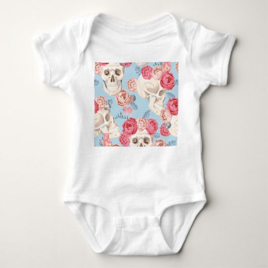 スカルとバラヴィンテージパターン ベビーボディスーツ (正面)