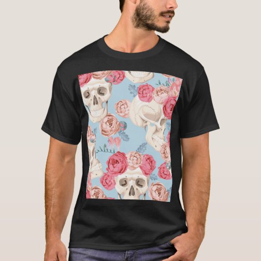 スカルとバラヴィンテージパターン Tシャツ (正面)