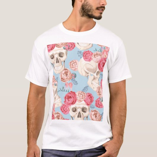 スカルとバラヴィンテージパターン Tシャツ (正面)
