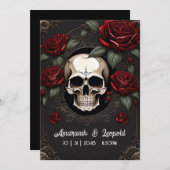 スカルとバラ伝統的ゴシック結婚ズ 招待状 (正面/裏面)