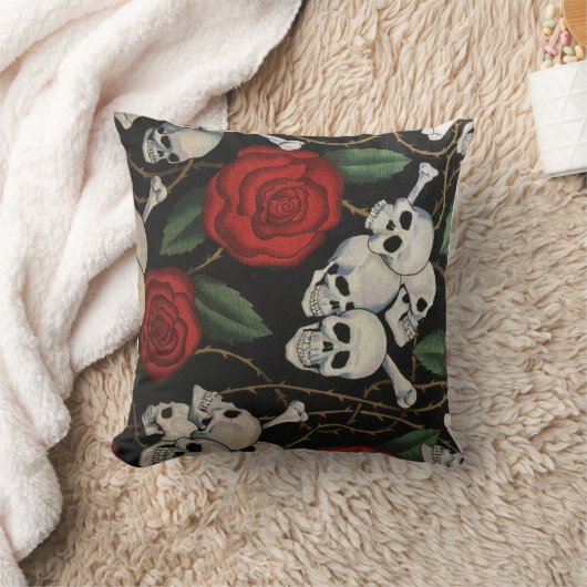 スカルとバラ クッション (ブランケット)