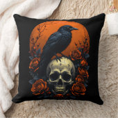 スカルとバラ&クロウゴシックスウェットシャツ クッション (ブランケット)