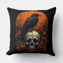 スカルとバラ&クロウゴシックスウェットシャツ クッション