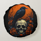 スカルとバラ&クロウゴシックスウェットシャツ ラウンドクッション (裏面)