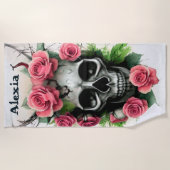 スカルとバラ ビーチタオル (正面)