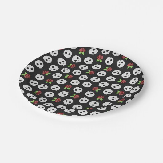 スカルとバラ ペーパープレート (アングル)