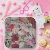 スカルとバラ ペーパープレート (パーティー)