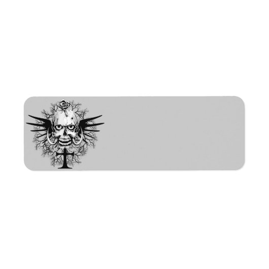 スカルとバラ、ホーン、クロス、ウィングイラストレーション ラベル (正面)