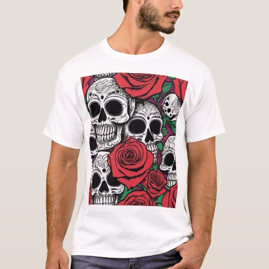スカルとバラ Tシャツ (正面)