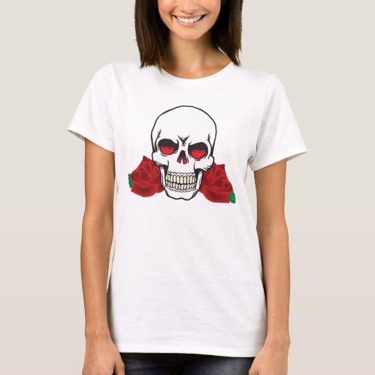スカルとバラTattooデザインカスタマイズ可能なシャツ Tシャツ (正面)