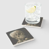 スカルとバーニングシガレットビンセント・ヴァンゴッホアート ストーンコースター (横)