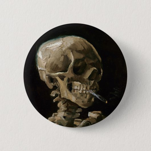 スカルとバーニングシガレットビンセント・ヴァンゴッホアート 缶バッジ (正面)