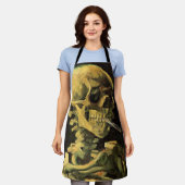 スカルとバーニングシガレットby Vincent van ゴッホ エプロン (着用した状態)
