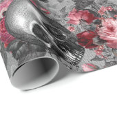 スカルとピンクのバラのオングレー ラッピングペーパー (ロールコーナー)