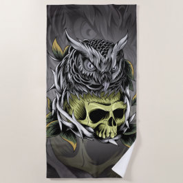 スカルとフクロウ ビーチタオル
