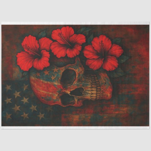 スカルとフラワーオンフラッグデクページ紙 薄葉紙 (正面)