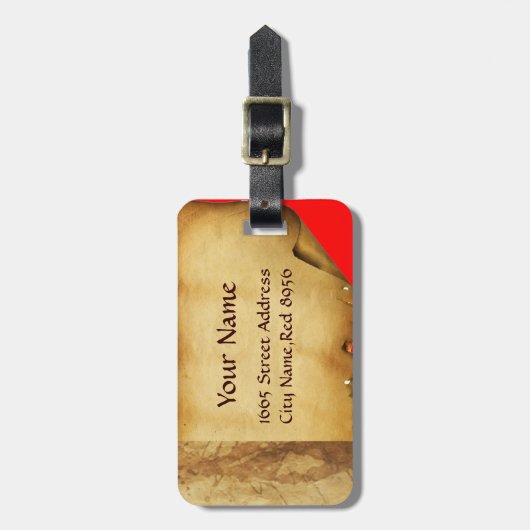 スカルとフルーアデリスレッドジョリーロジャーバナー ラゲッジタグ (正面縦)