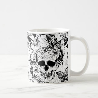 スカルとフローラ白黒マグコーヒーマグカップ コーヒーマグカップ